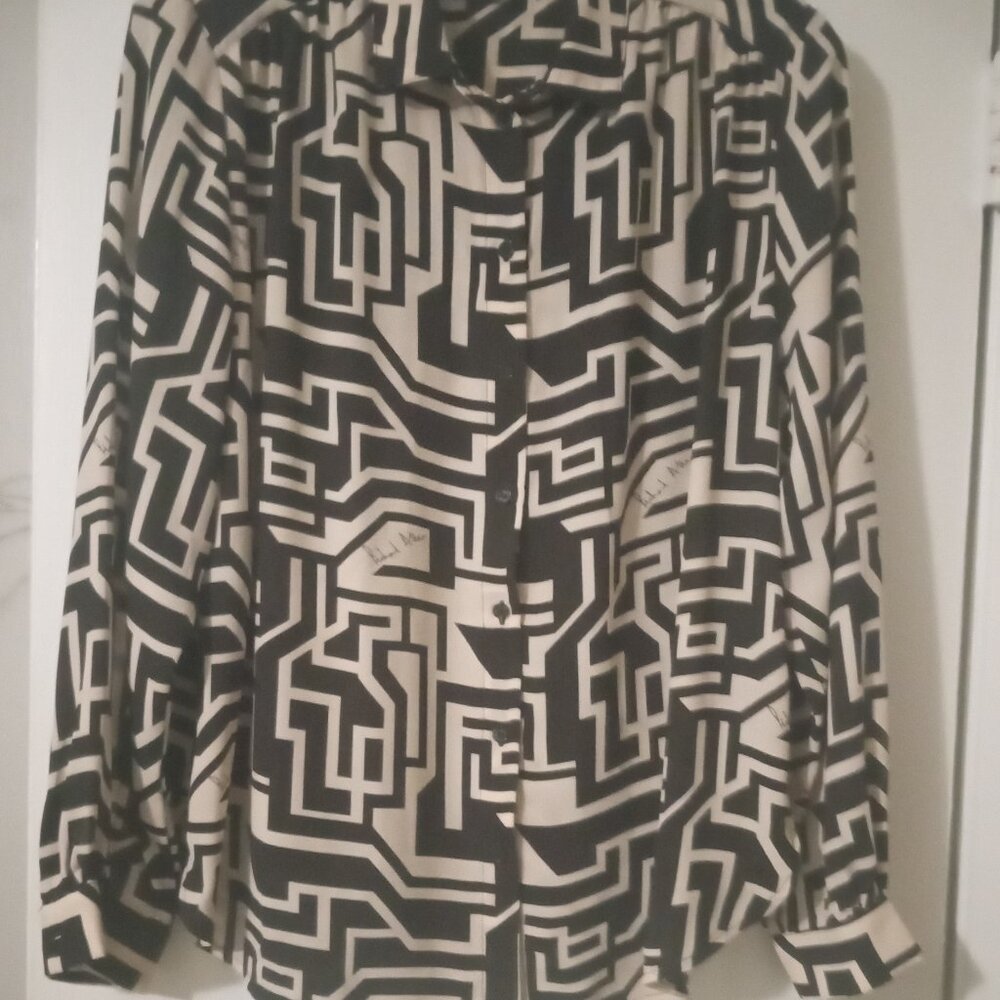 Richard Allen x H&M women's blouse blk/cream geometric long sleeves grunge